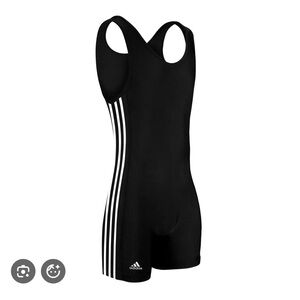 adidas Black Wrestling Singlet with White 3-Stripes